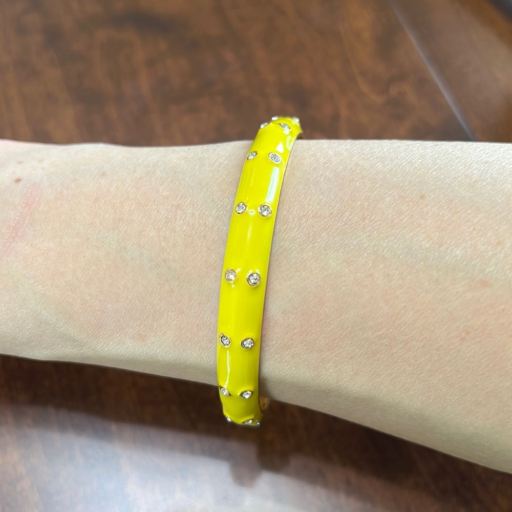 Vintage Yellow Bangle Bracelet with CZ Diamonds, EUC